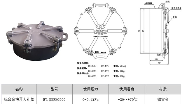 铝合金快开人孔盖技术参数