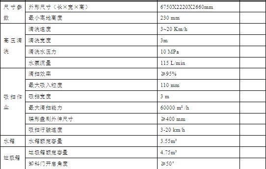 东风凯普特纯电动洗扫车技术参数表