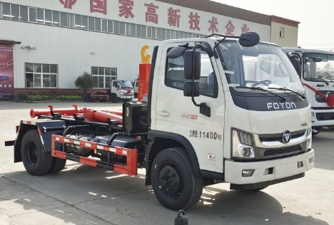 12吨福田金刚S1黄牌勾臂垃圾车_帝王环卫牌HDW5113ZXXBJ6型车厢可卸式垃圾车