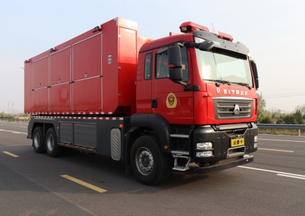拉消防机器人的消防车_消防器材运输车_博利牌BLT5210TXFZX80/JY-S6型自装卸式消防车