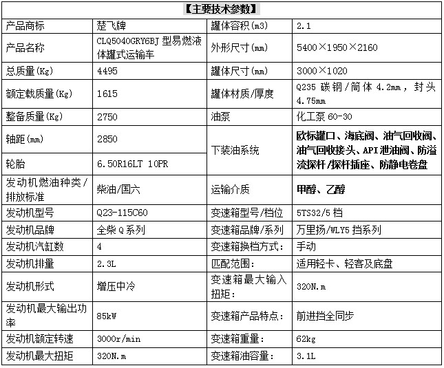 福田小卡之星1.5吨蓝牌易燃液体罐式运输车,楚飞牌CLQ5040GRY6BJ型易燃液体罐式运输车