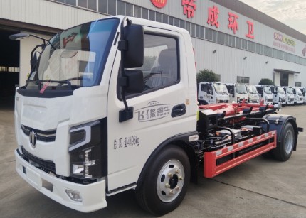 飞碟奥驰插电混合动力勾臂垃圾车_黄绿牌勾臂垃圾车